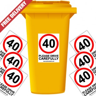 40 mph Please Drive Carefully Speed Reduction Wheelie Bin Stickers